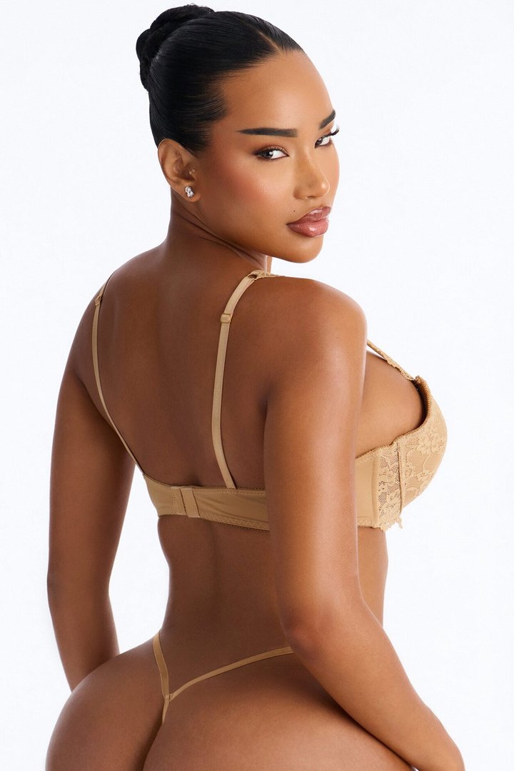 Underneath It All Microfiber Lace Push Up Molded Cup Bra - Tan