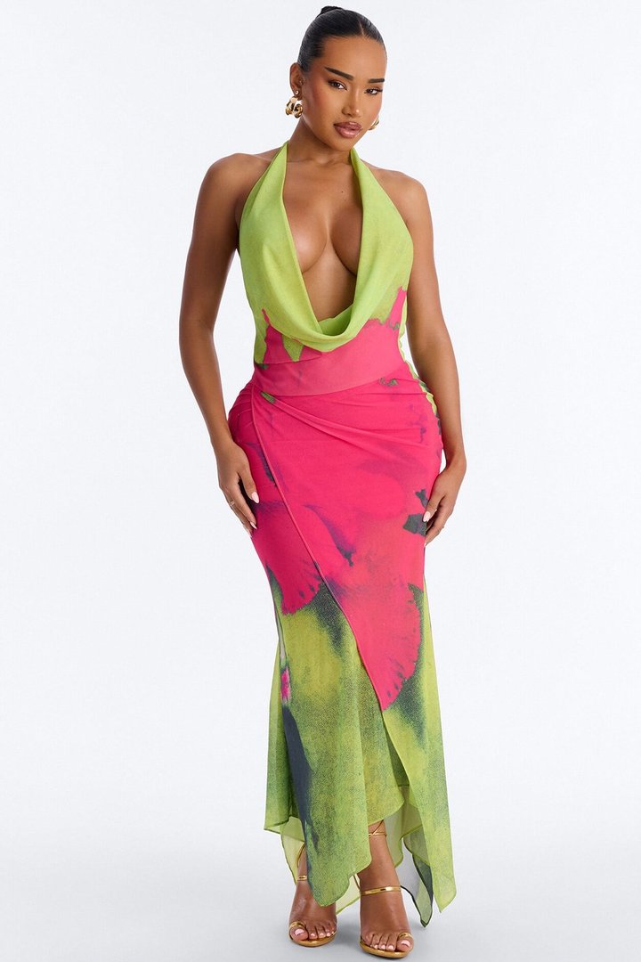 Catalina Floral Chiffon Maxi Dress - Green/combo