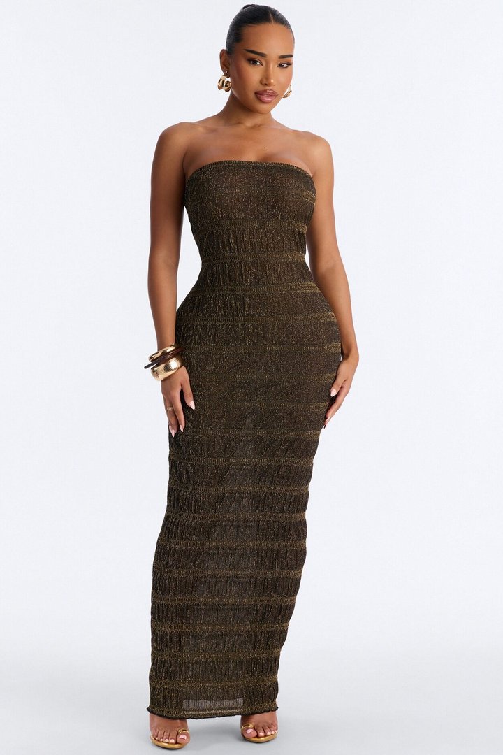 Becka Strapless Metallic Maxi Dress - Gold