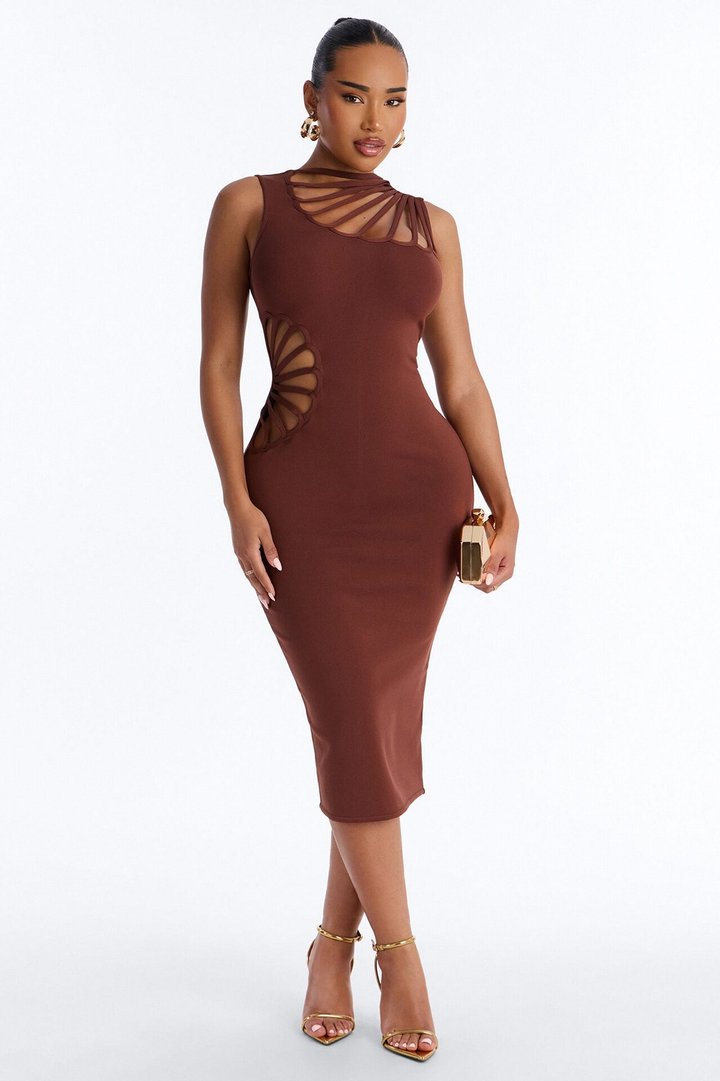 Sassy Angel Bandage Midi Dress - Brown