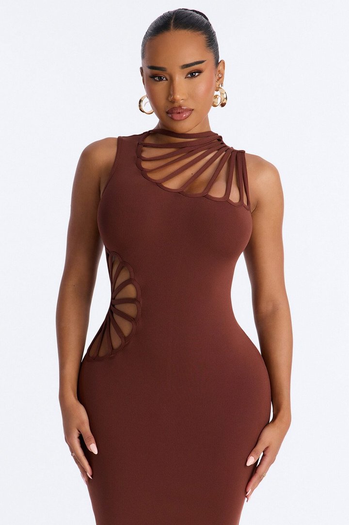 Sassy Angel Bandage Midi Dress - Brown
