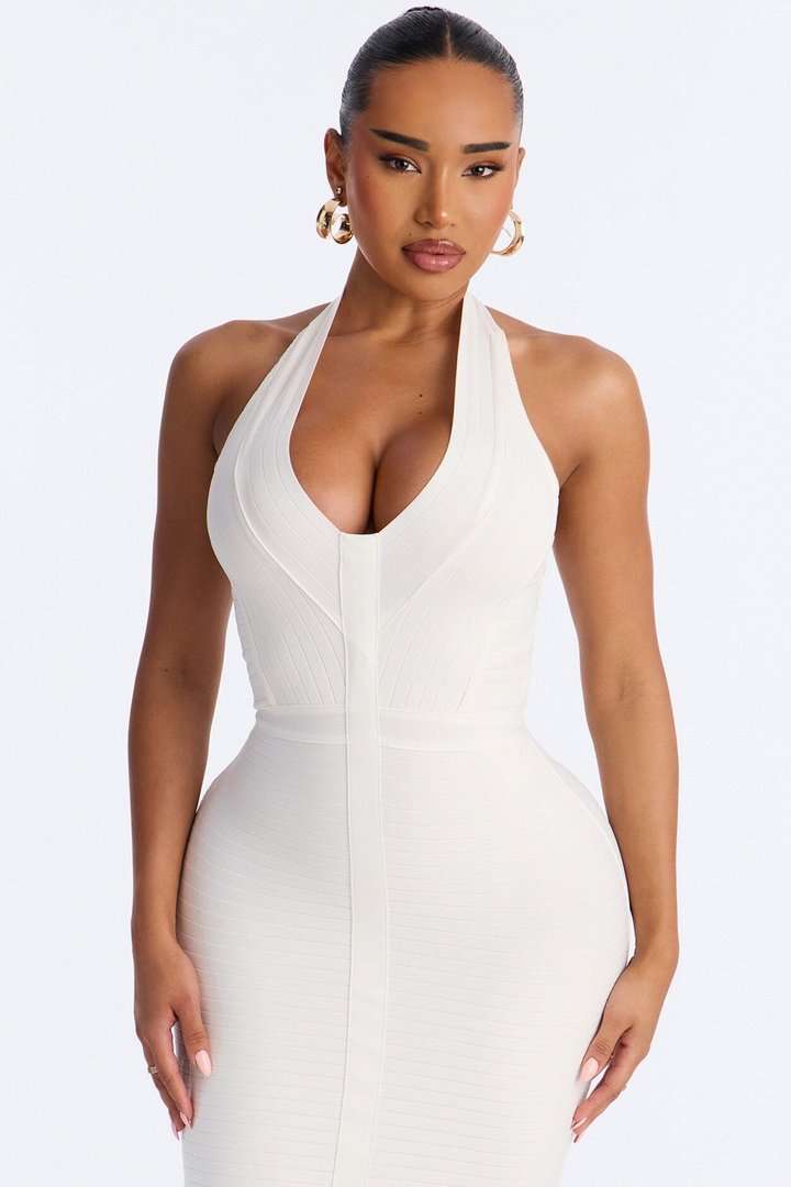 Diana Halter Bandage Midi Dress - White