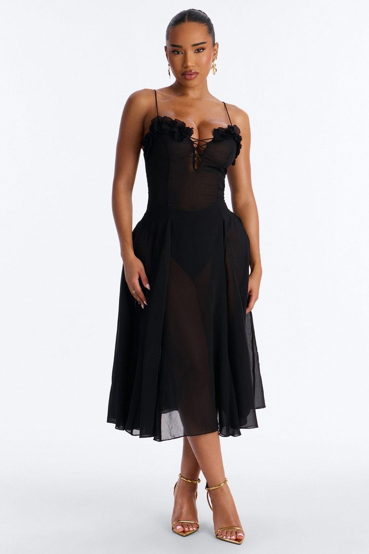 Imara Chiffon Midi Dress - Black