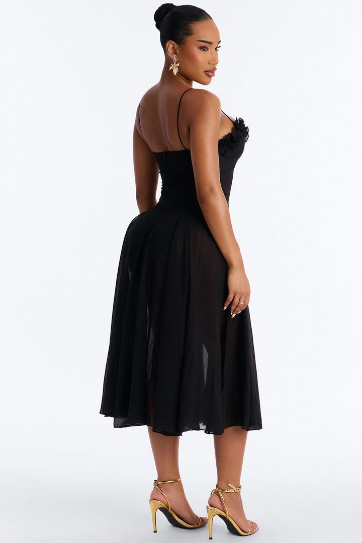 Imara Chiffon Midi Dress - Black