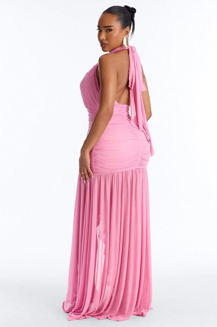 Alessandra Ruched Ruffle Gown - Pink