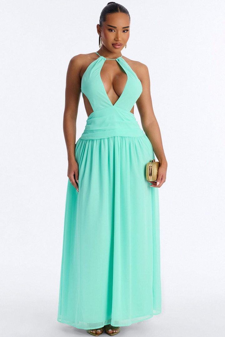 Zoe Drop Waist Chiffon Maxi Dress - Mint