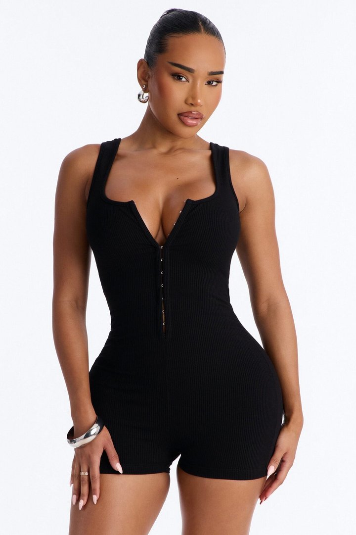 Bec Hook And Eye Snatched Romper - Black