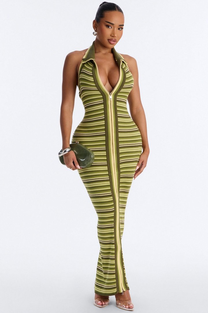 Out For The Day Ribbed Maxi Dress - Green/combo