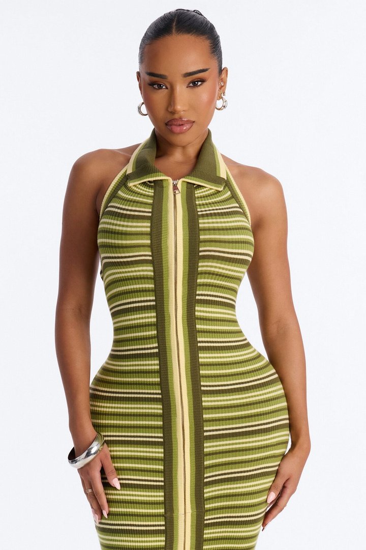 Out For The Day Ribbed Maxi Dress - Green/combo