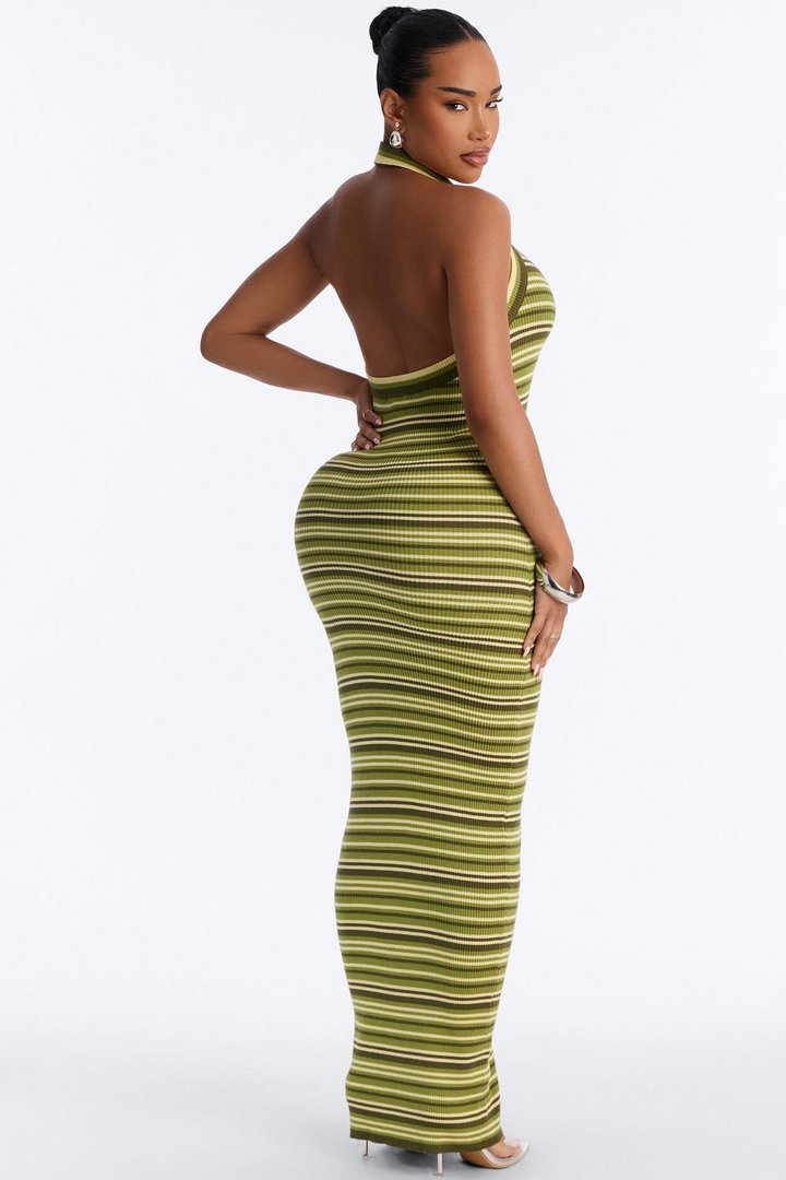 Out For The Day Ribbed Maxi Dress - Green/combo