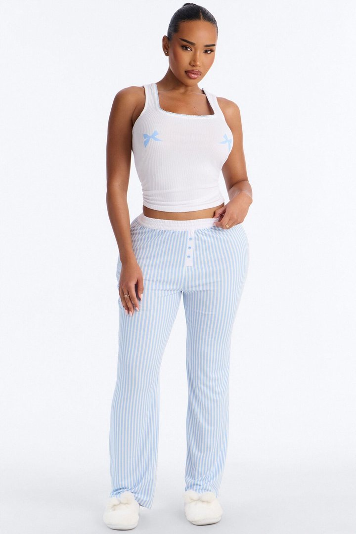 Bow Down Boxer PJ Pant Set - White/Blue