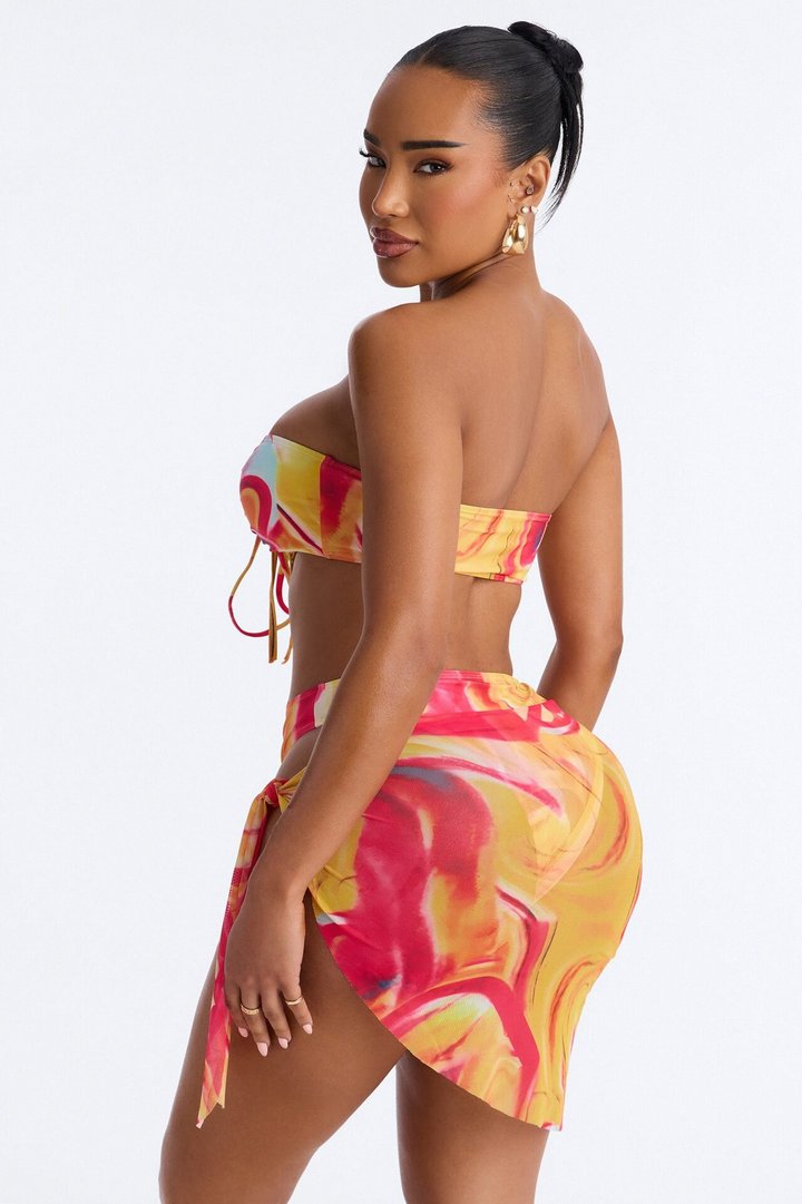 Sweet Escape 1 Piece Bandeau Bikini Mesh Sarong Set - Yellow/combo