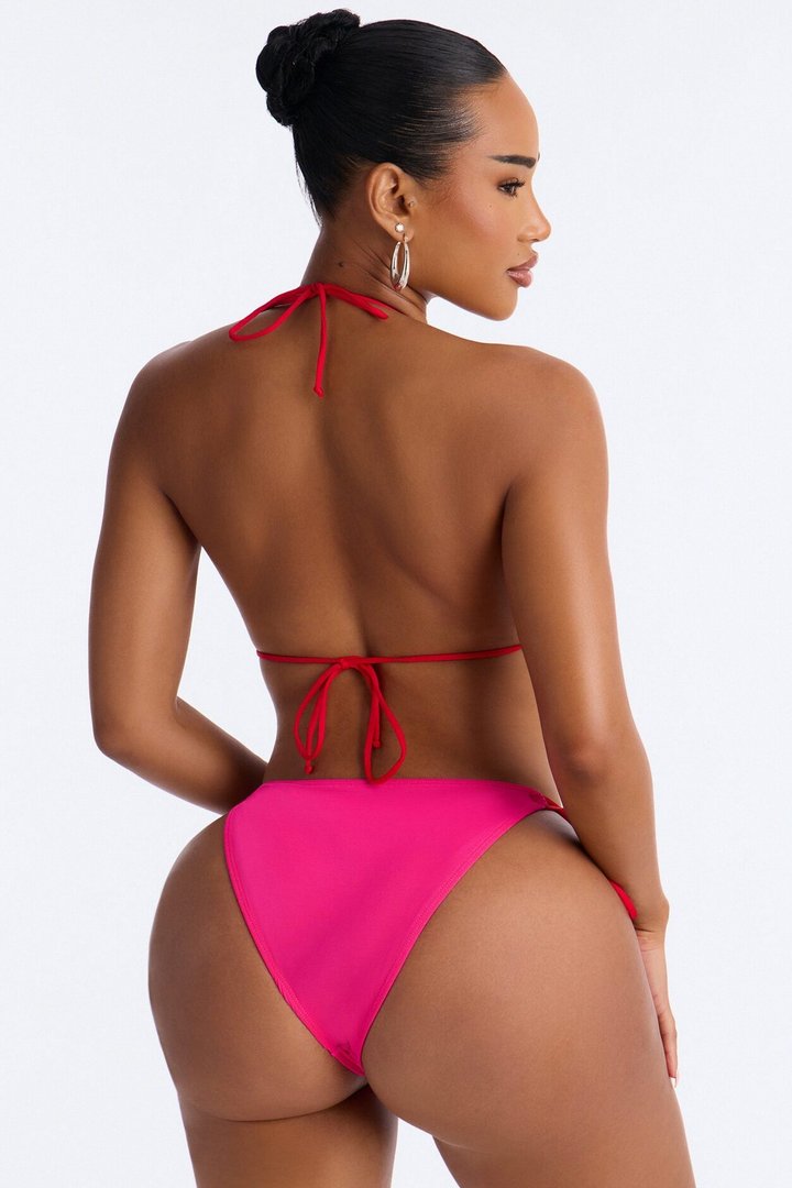 Cruel Summer 3D Applique Contrast Strappy Hardware 2 Piece Bikini - Fuchsia/combo