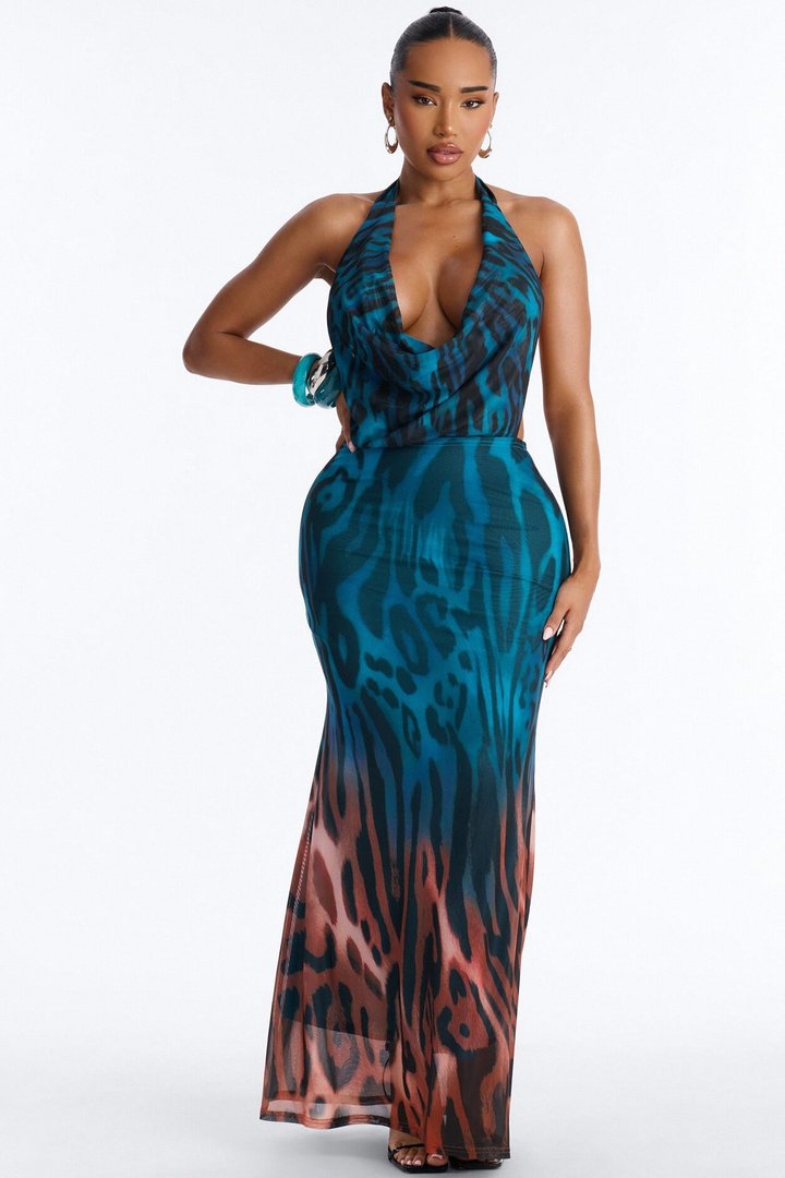 Bad Girl Behavior Mesh Maxi Dress - Teal/combo