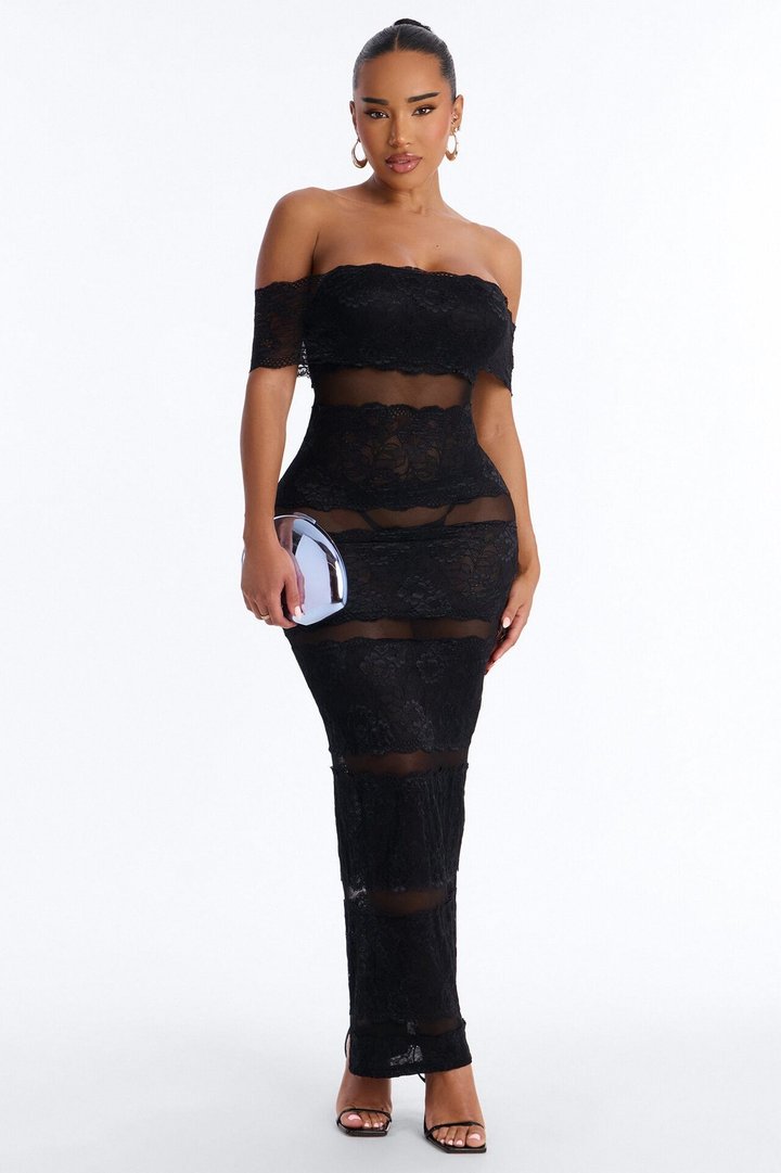 Body Language Sheer Lace Maxi Dress - Black