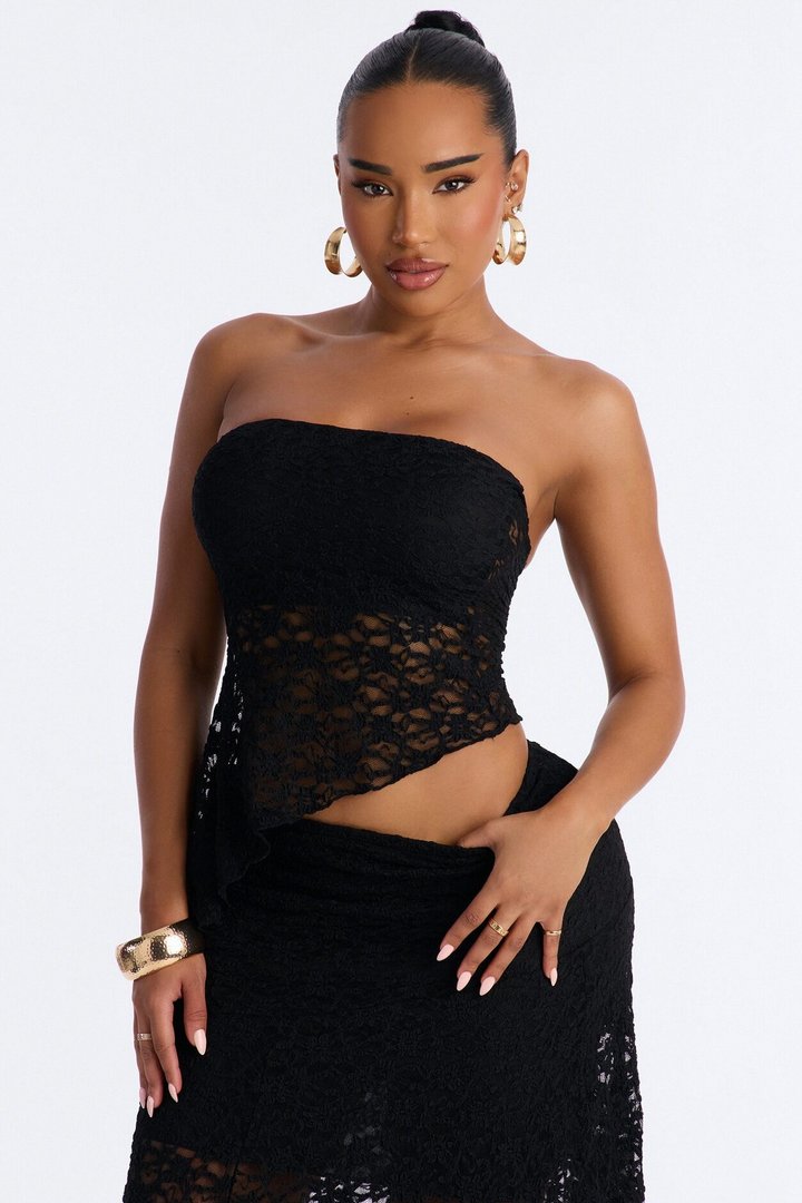 Liliana Lace Asymmetrical Skirt Set - Black