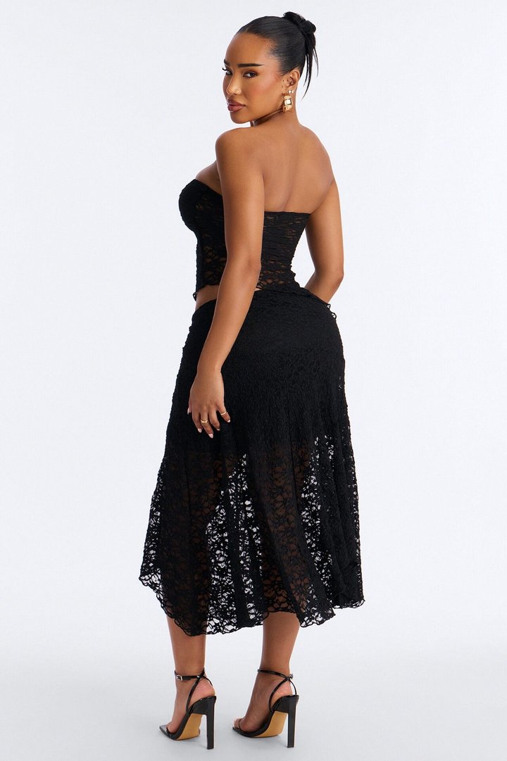 Liliana Lace Asymmetrical Skirt Set - Black