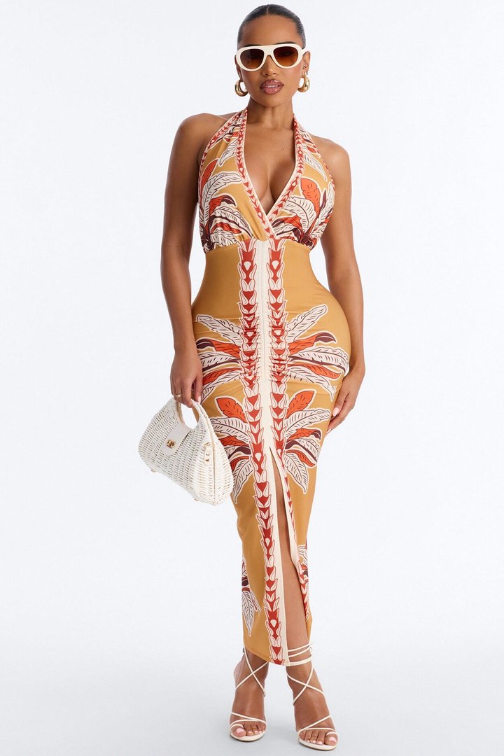 Anita Halter Midi Dress - Orange/combo