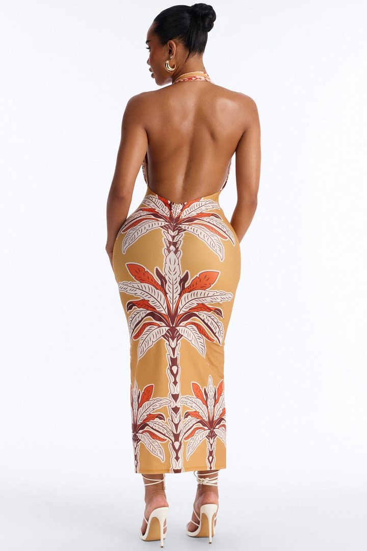 Anita Halter Midi Dress - Orange/combo