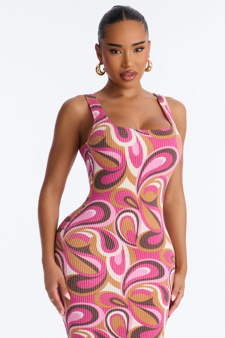 Valentina Ribbed Maxi Dress - Magenta/combo