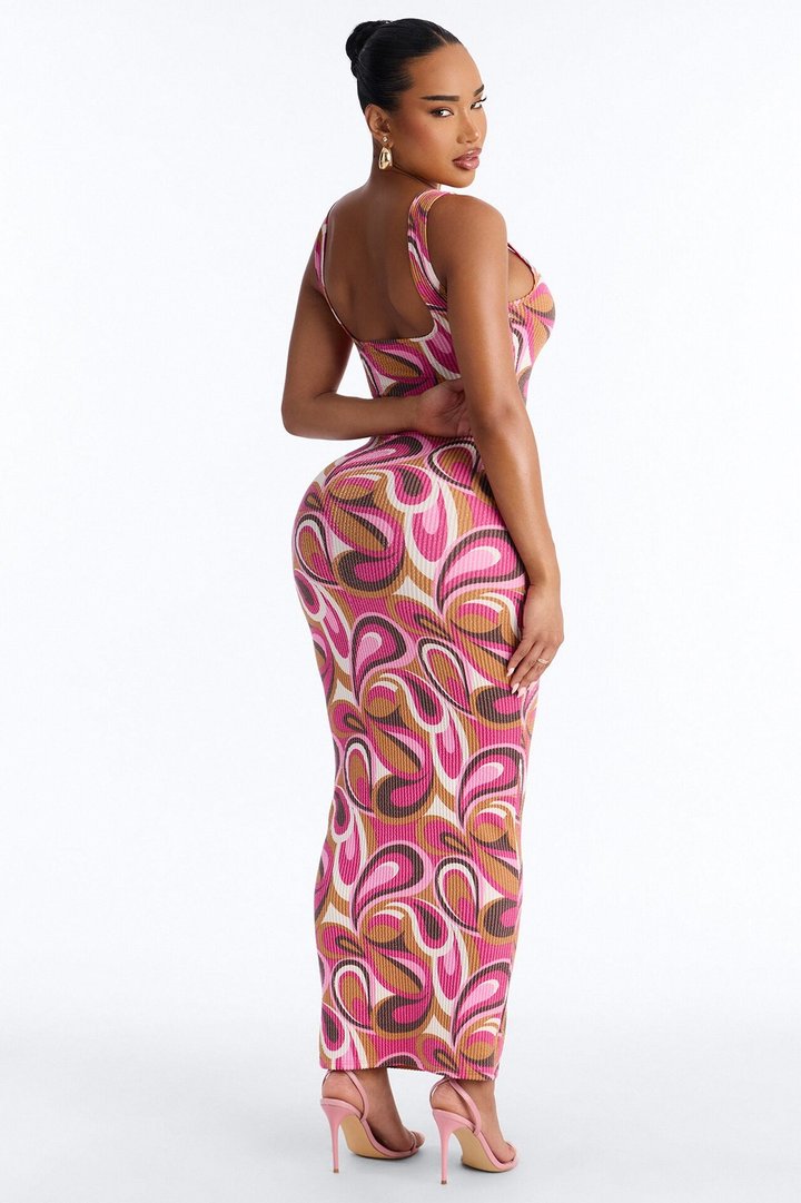 Valentina Ribbed Maxi Dress - Magenta/combo
