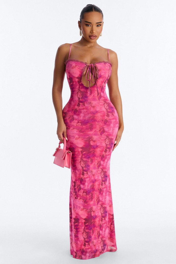 Selina Tie Dye Mesh Maxi Dress - Pink
