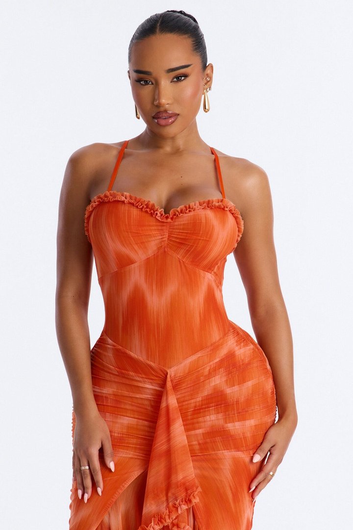 Summer Lover Mesh Maxi Dress - Orange/combo