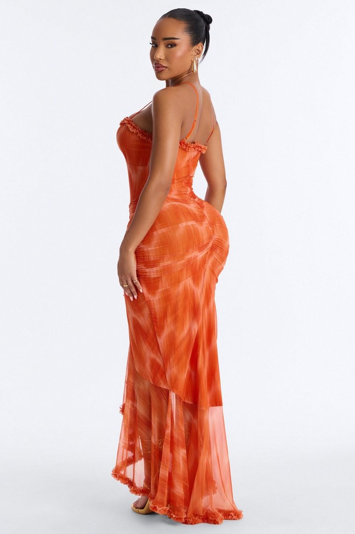 Summer Lover Mesh Maxi Dress - Orange/combo