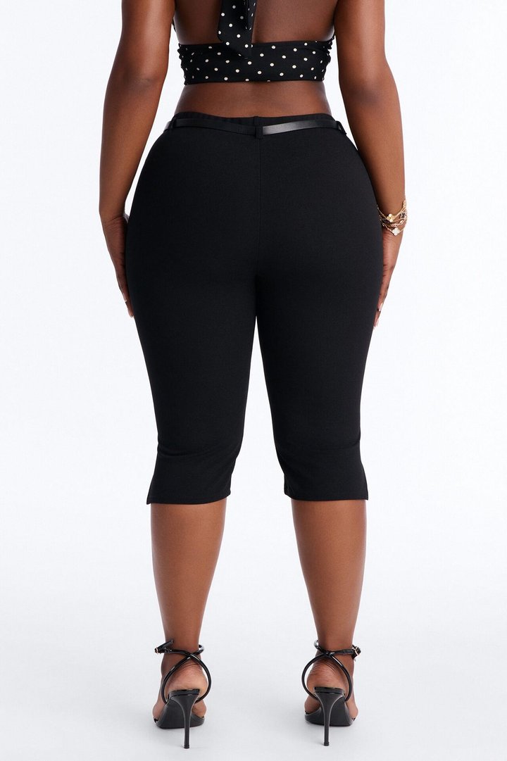 Mila Belted Split Hem Capri - Black