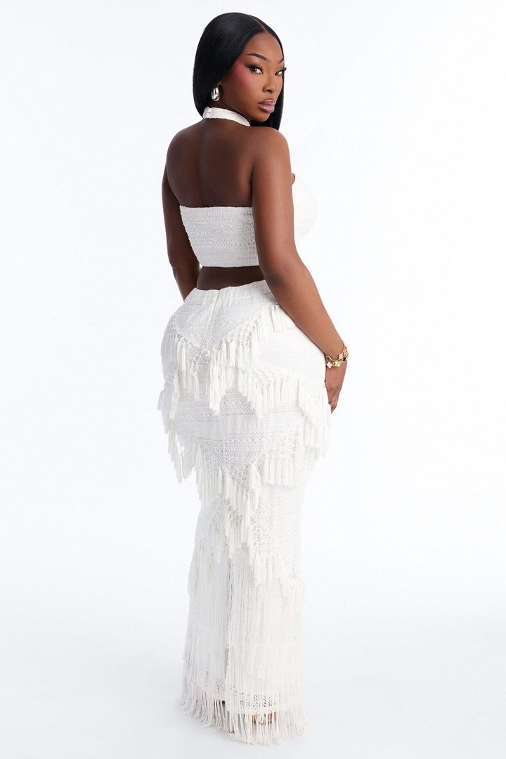 Isla Fringe Crochet Skirt Set - White