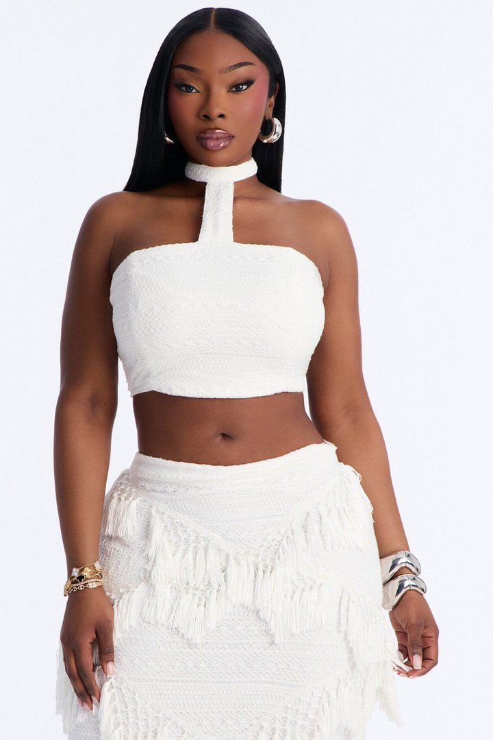 Isla Fringe Crochet Skirt Set - White