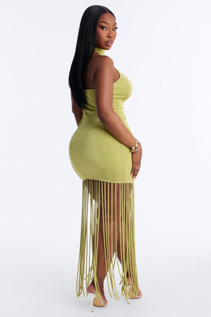 Rosalie Fringe Trim Maxi Dress - Chartreuse