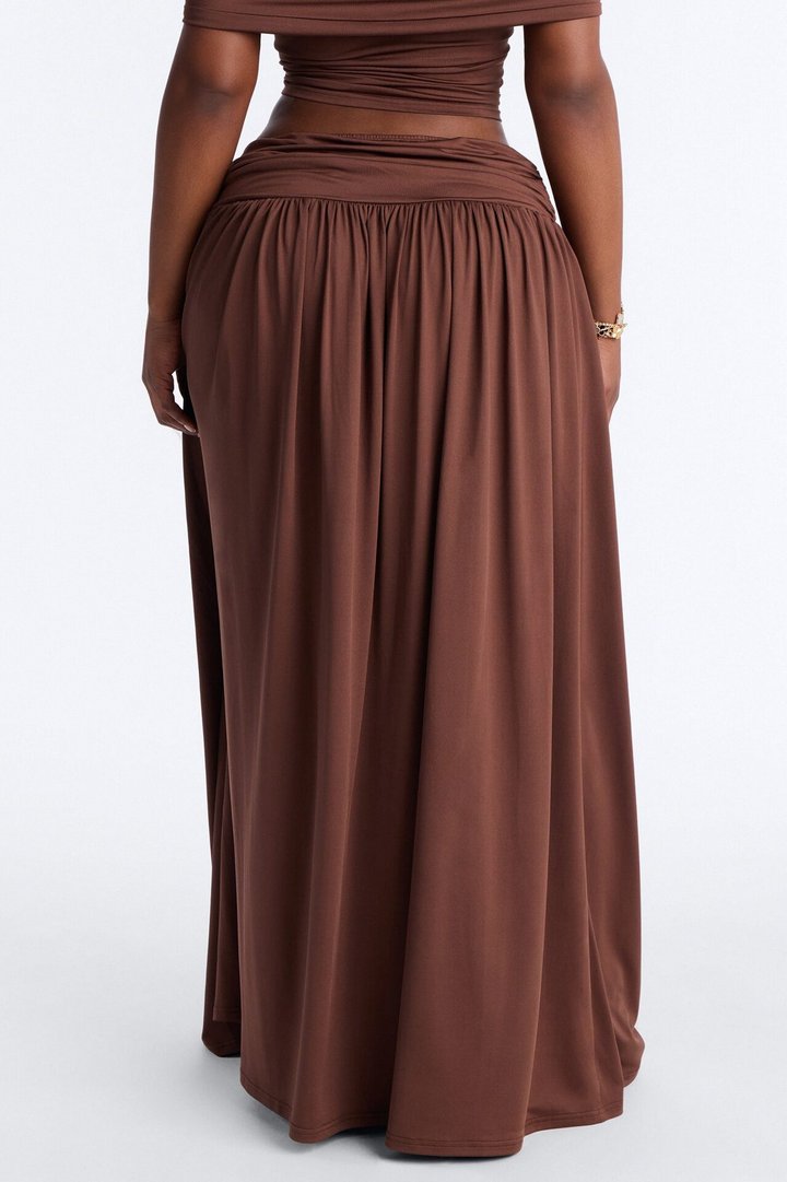 Rae Ruched High Slit Maxi Skirt - Chocolate