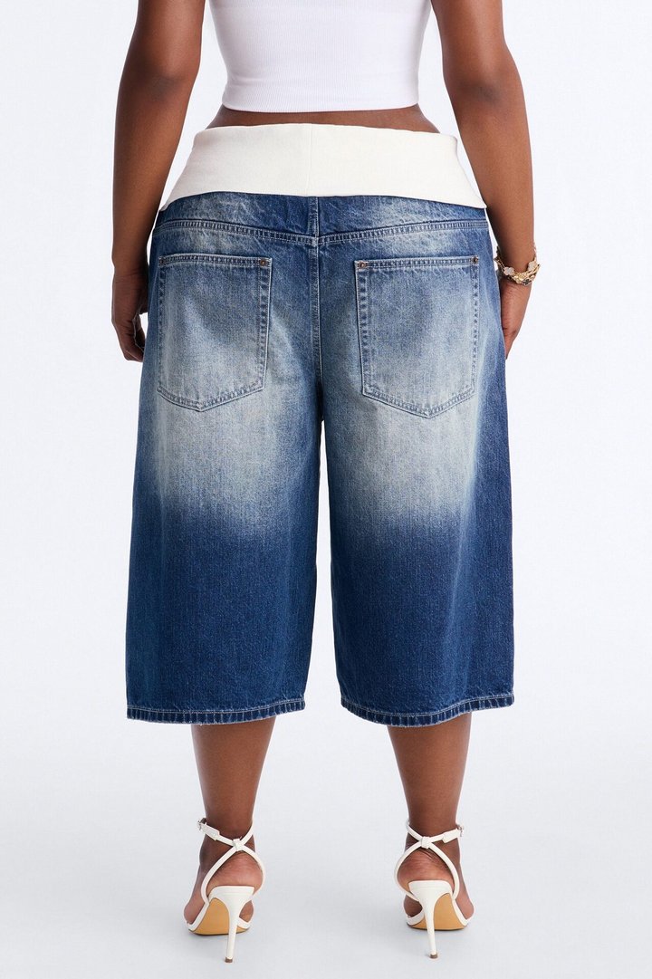 Cyber Crush Foldover Denim Jorts - Dark Wash