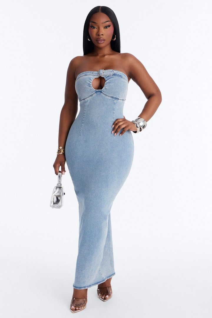 Y2K Muse Denim Maxi Dress - Denim