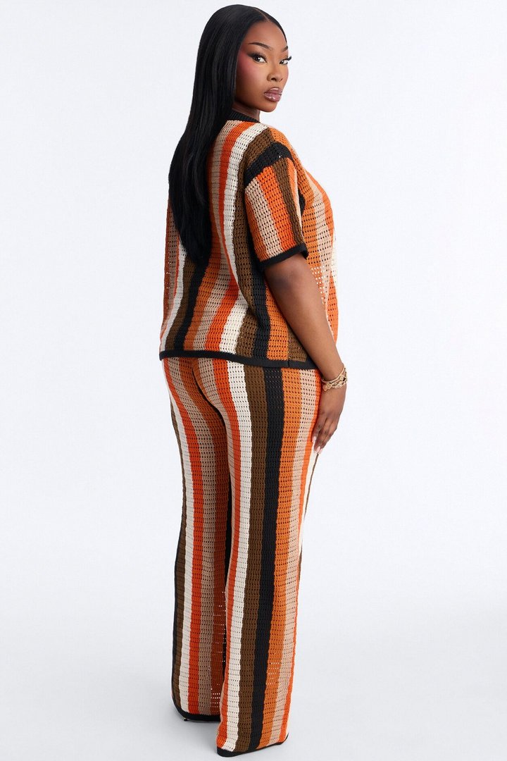 Lisa Crochet Wide Leg Pant Set - Orange/combo