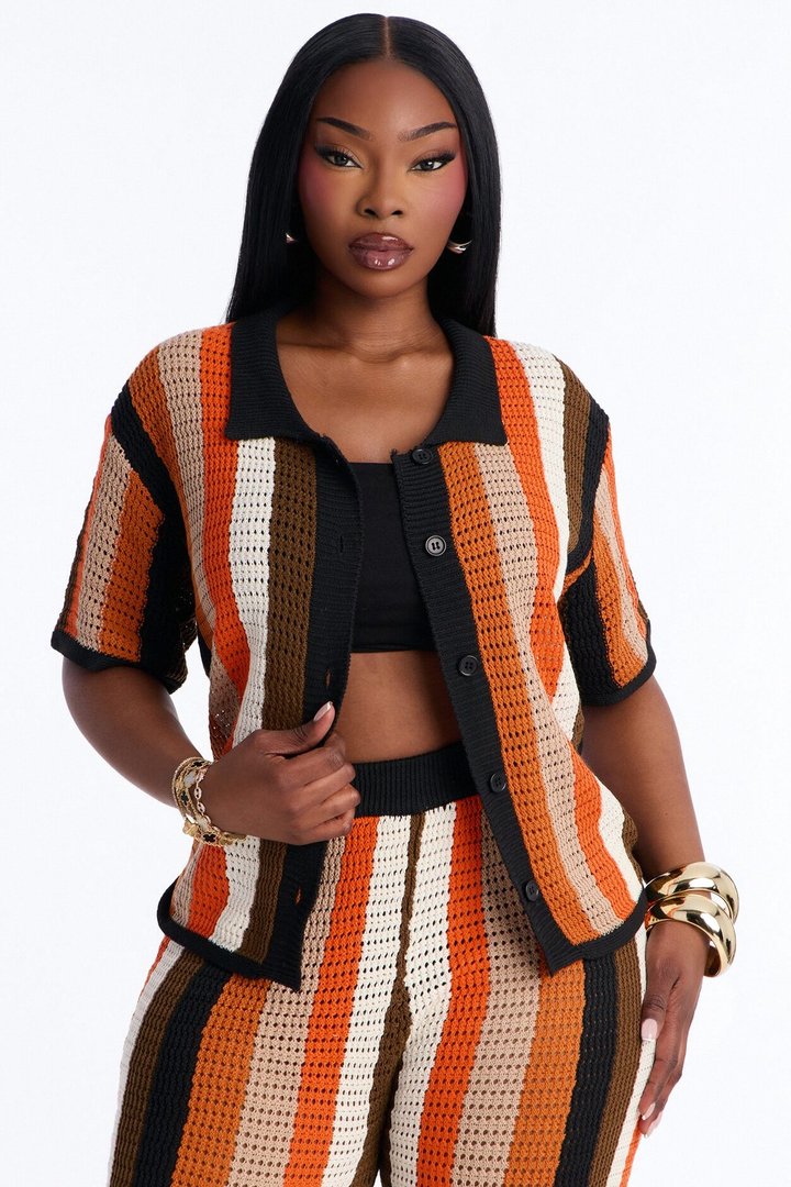 Lisa Crochet Wide Leg Pant Set - Orange/combo