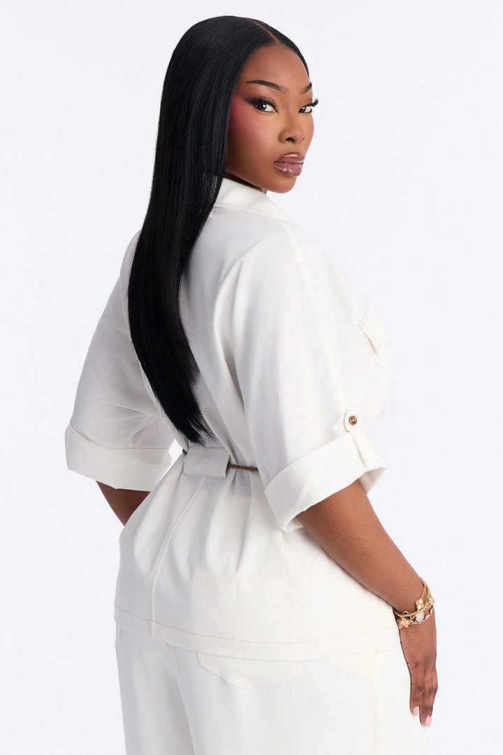 Casual Class Belted Linen Shirt - White