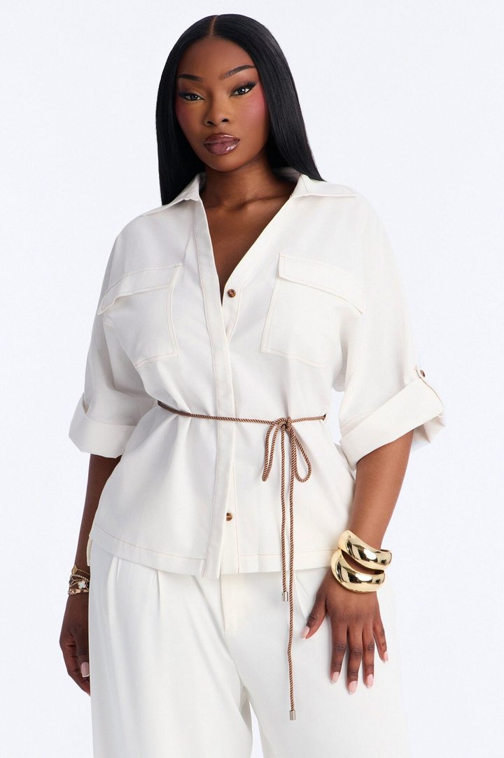 Casual Class Belted Linen Shirt - White