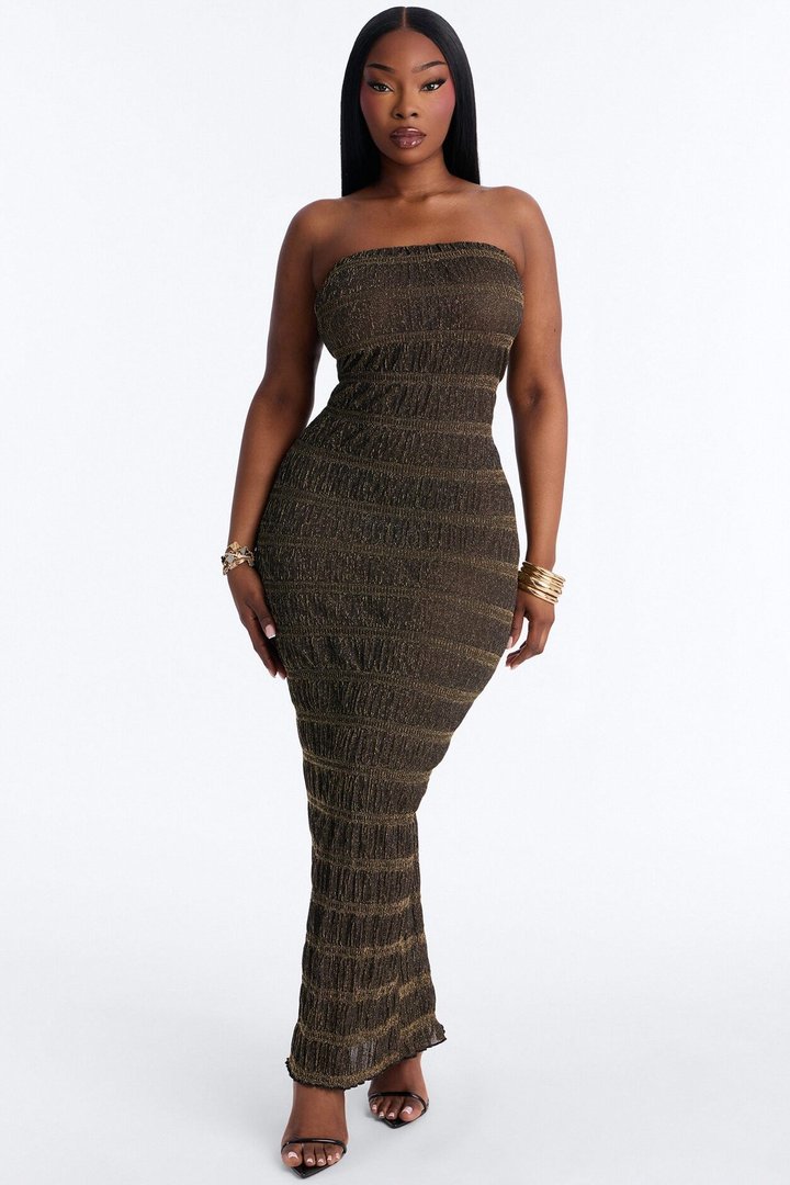 Becka Strapless Metallic Maxi Dress - Gold