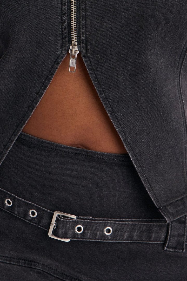 Brynn Denim Belted Micro Mini Skirt Set - Black