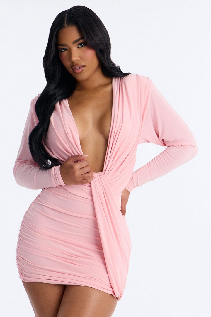 Cupids Sin Long Sleeve Jersey Mini Dress - Pink