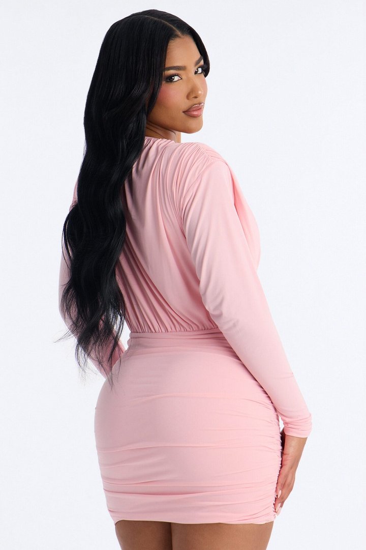 Cupids Sin Long Sleeve Jersey Mini Dress - Pink