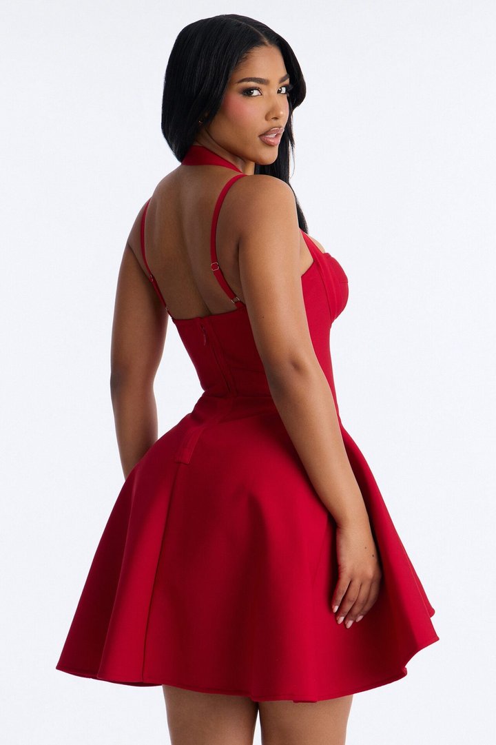 Alondra Asymmetrical Bandage Mini Dress - Red