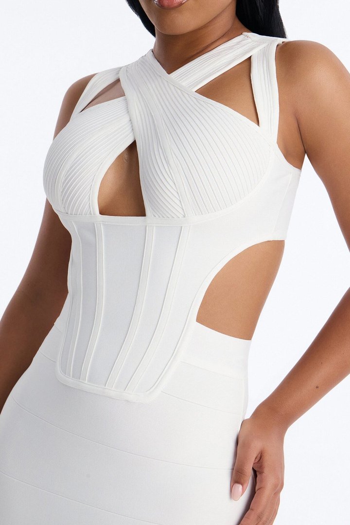 Center Of Attention Cut Out Bandage Midi Dress - White