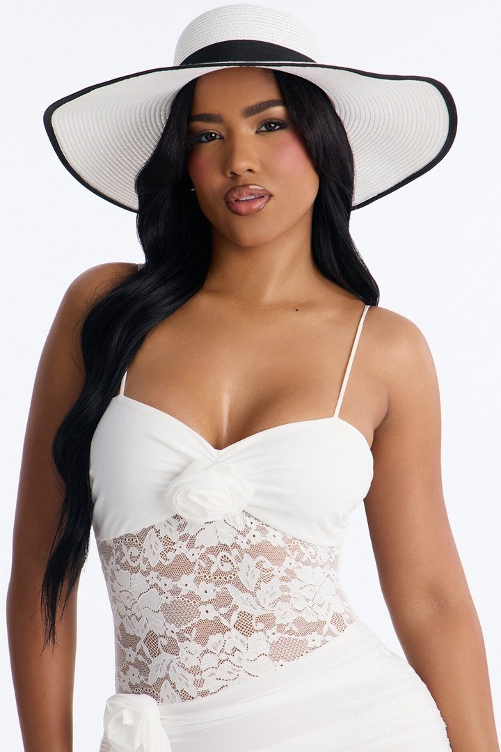 Honeymoon Straw Sun Hat - White/Black