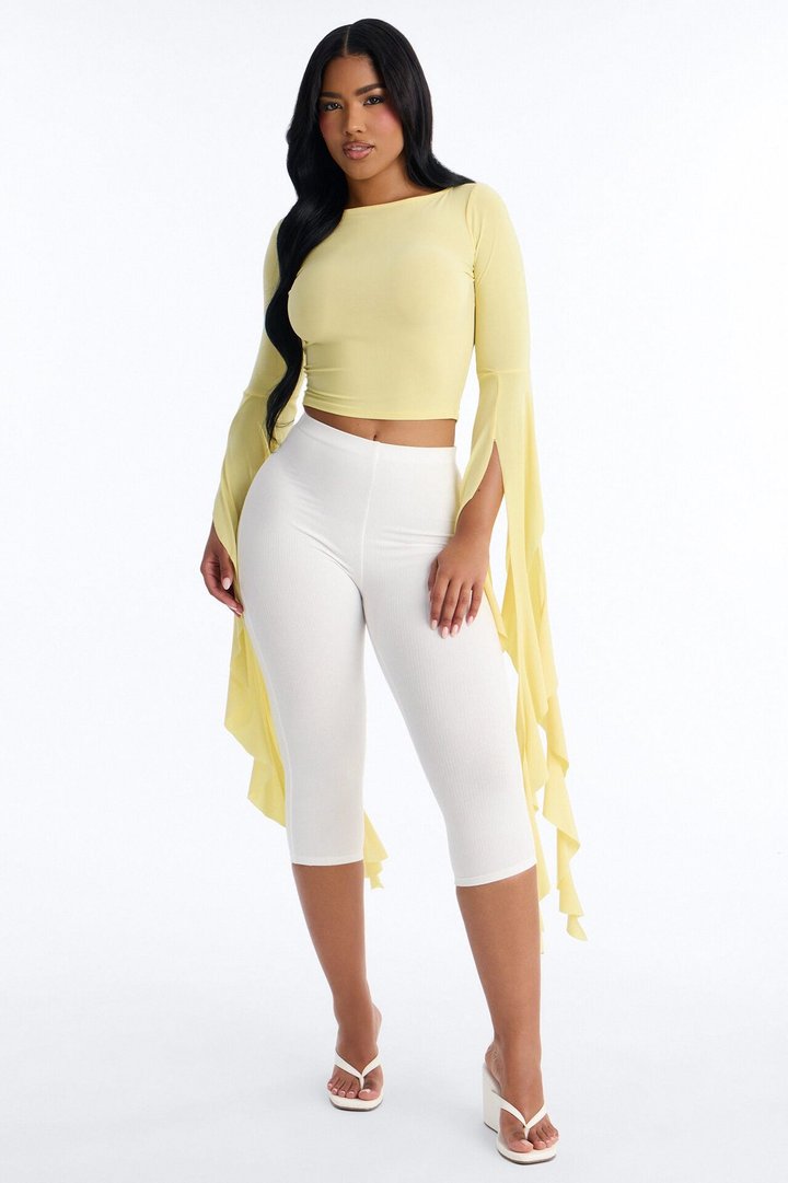 Isabella Boat Neck Ruffle Long Sleeve Top - Butter Yellow