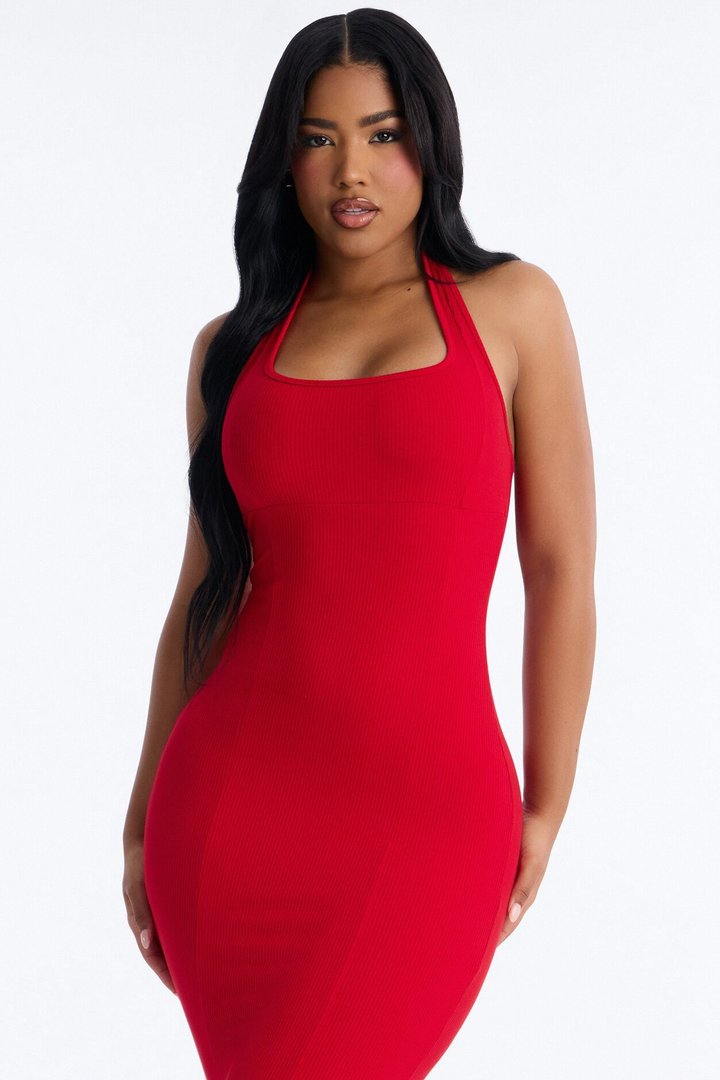 Natalia Halter Snatched Maxi Dress - Red