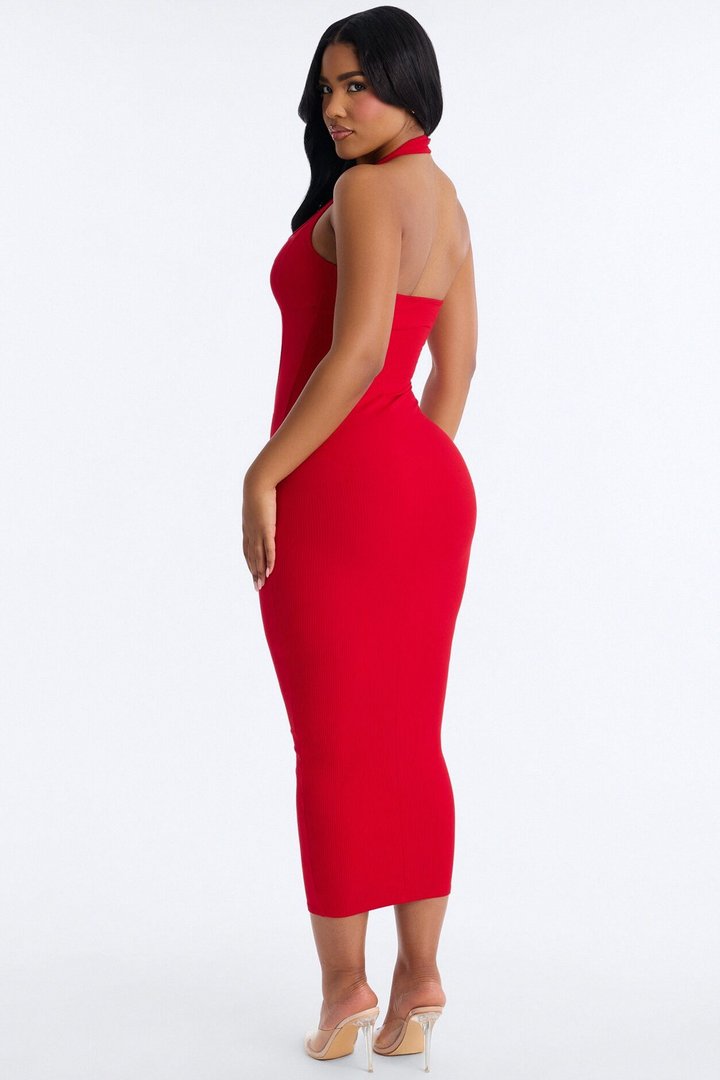 Natalia Halter Snatched Maxi Dress - Red