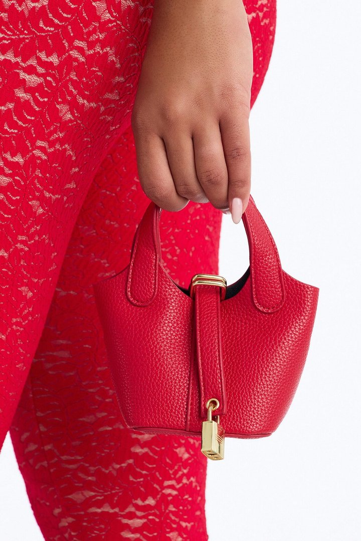 Lock Your Heart Faux Leather Mini Satchel - Red
